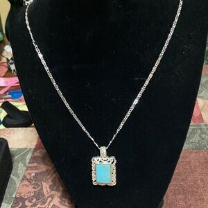 Vintage sterling silver .925 turquoise necklace handmade filigree design